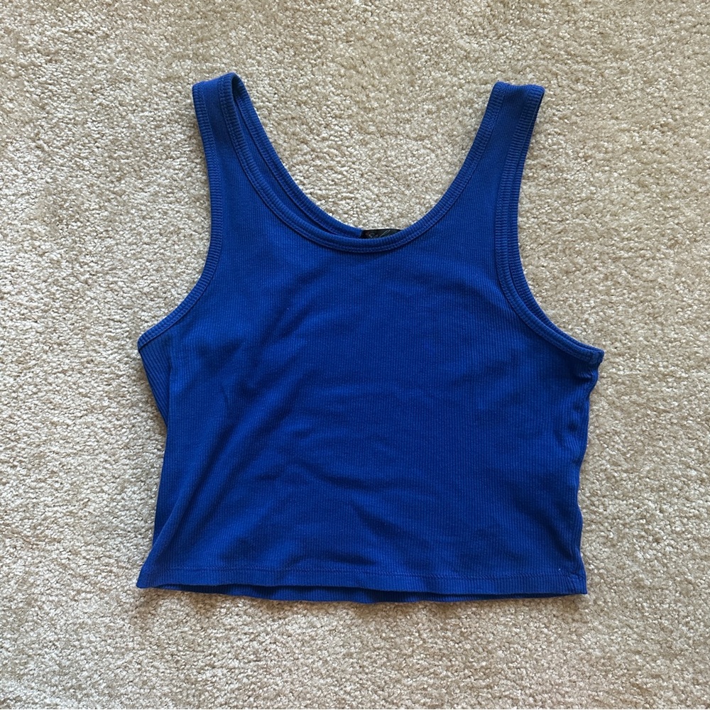 Splash Royal Blue Women's Cropped Ribbed Tank Top